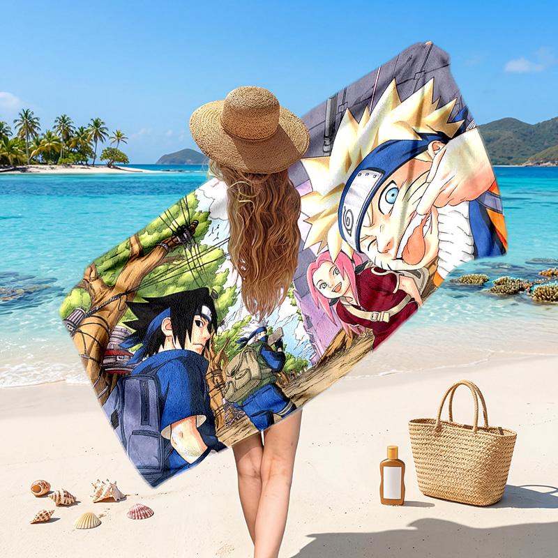 Naruto Printed Swim Towel, Portable Water Absorbent Towel for Beach Camping Daily Bathroom Use