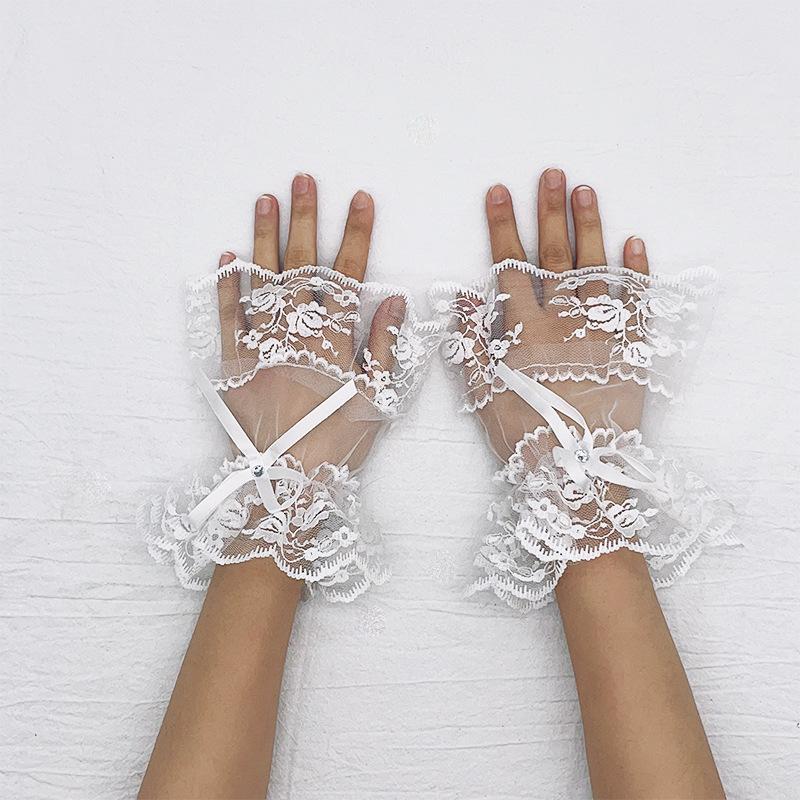 Black Short Lace Gloves Lolita Costume Accessories Gloves Halloween Bridal Wedding Gloves