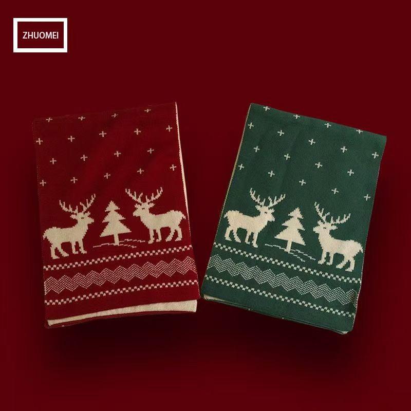 Knitted Scarf Christmas Deer New Scarf Female Winter Korean Versatile Cute Elk Red Student Warm and Windproof