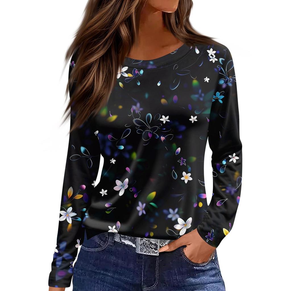 Women's Casual T-shirt 3D Printed Floral Floral Print Round Neck Retro Elegant Long Sleeves Women's Fashion Pullover Long Sleeve