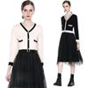 Autumn Winter Spring Women Casual Fashion Black White Long Sleeve Knitted Sexy V-neck Midi Dress S-XL