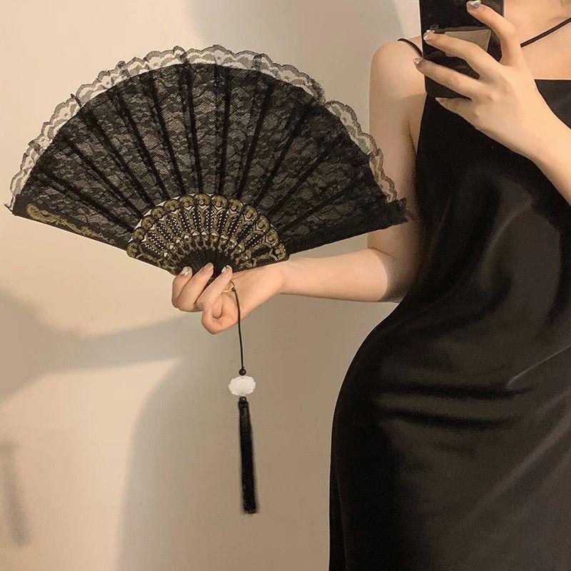 Retro Sexy Lace Fan Summer Dance Performance Pography Po Props Portable Folding Hand Fan Decorative Fan Chinese Dance Fan
