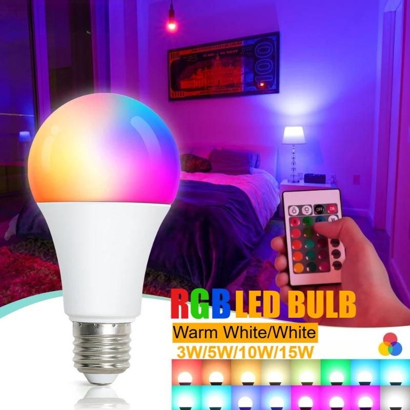 220V E27 Светодиодные лампы LED 3W 5W 10W 15W ИК Пульт управления Изменяемая Цветная RGB Светодиодная лампа Лампа-прожектор Рождественские Хэллоуин атмосферные огни
