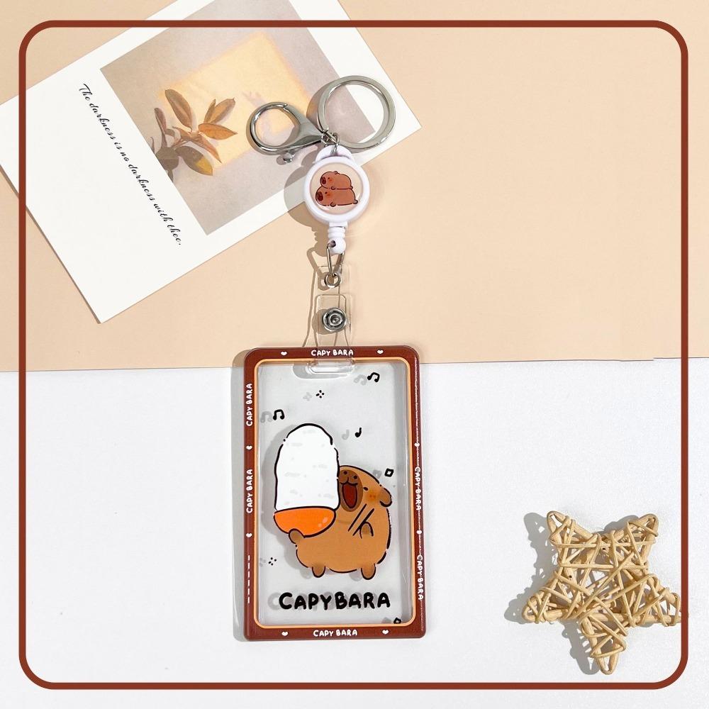 Kawaii Cartoon Capybara Photocard Holder with Lanyard Keychain Photo Protector Case Transparent Card Cover Photo Storage