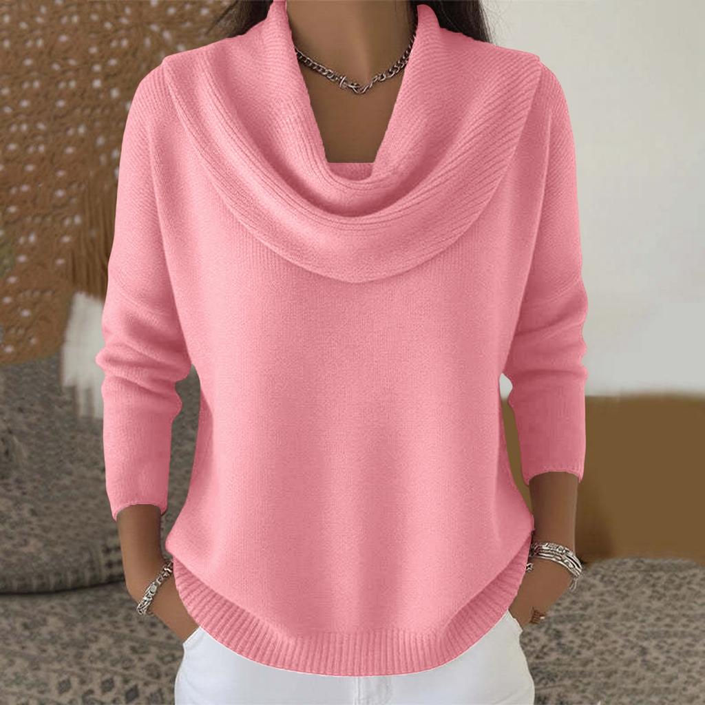 Women's Casual And Fashionable Round Neck Long Sleeved Knitted Solid Color Top Sweater