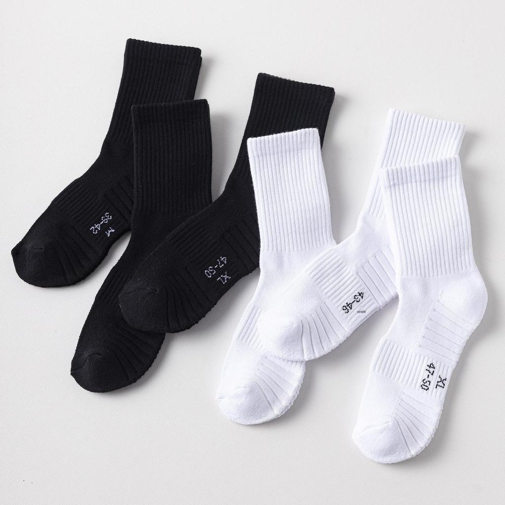 Men's Plus-Size Mid-Tube Sports Socks - Thick, Sweat-Absorbent, Solid Color for Autumn/Winter