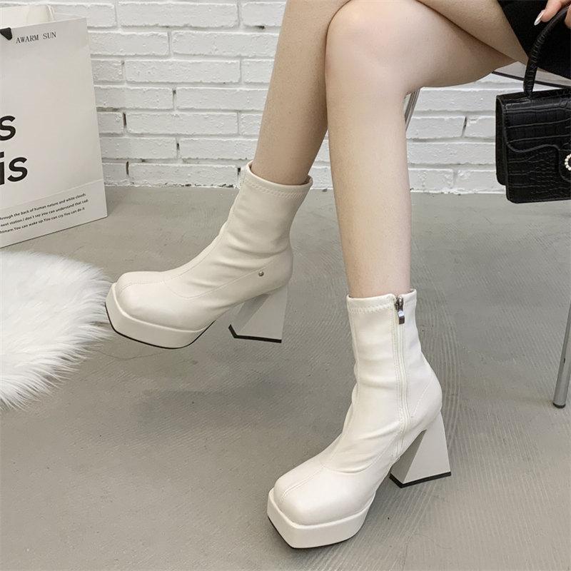 Модные женские ботинки с высоким верхом, зимние ботинки на толстой подошве, женская обувь, удобные ботинки на толстой платформе, классические ботинки до середины голени с боковой молнией