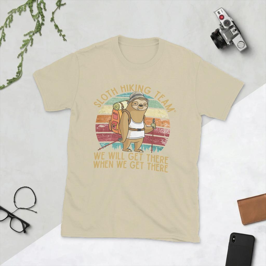 Sloth Hiking Team Camping T Shirt Unisexs Pure Cotton Vintage TShirt Round Neck Sports Tee Shirt Short Sleeve Tops Printed