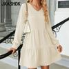 Women's Fashion Summer Spring Solid Color Print Long Sleeve V-Neck Casual Dresses