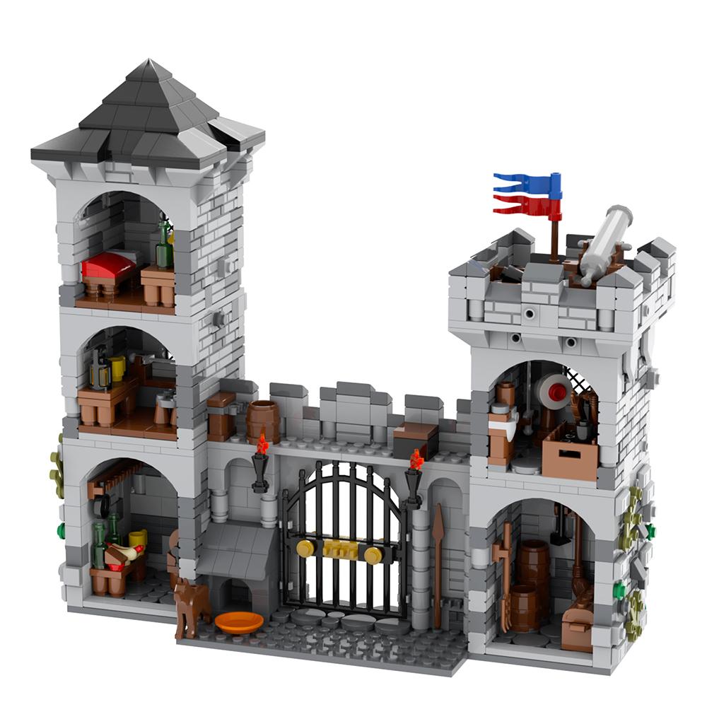 MOC Medieval Stone Castle Brick Gate Tower Construction Assembled Compatible Figure Building Blocks Toys For Children Adult Gift