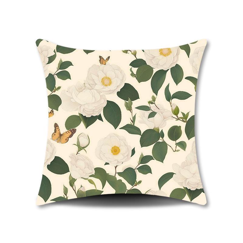 Spring Flower Print Pillow Cover for Home Living Room Sofa Cushion Cover Linen Print Cushion Cover