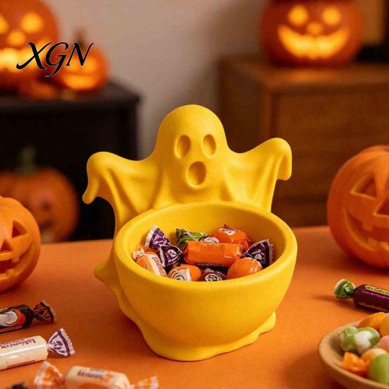 Creative Desk Storage Ornament 3D Printed Ghost Candy Bowl for Halloween Party Decorations, Multi-functional Desktop Cute Supplies Organizer Trinkets