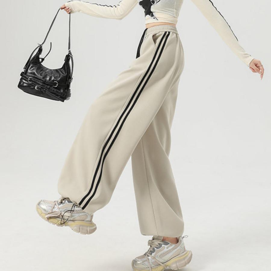 Американские спортивные брюки для женщин весна-осень спортивные брюки повседневные брюки с полосками по бокам широкие брюки с высокой талией