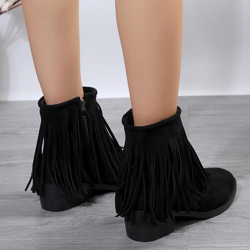 Модные женские сапоги для винтажной ковбойской девушки с кисточками, замшевые, кожаные, с острым носком, большого размера, женские сапоги, зимние, на толстом каблуке, с молнией, в стиле вестерн