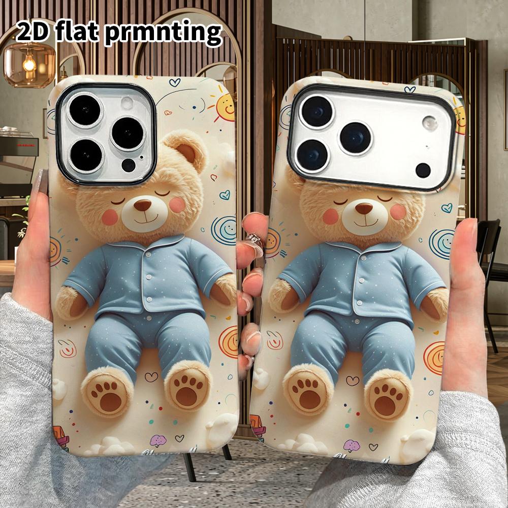 Phone Case: 2D flat suitable for iPhone 18 17 16 15 14 13 Pro film protective case, couple style, light brown bear, Christmas and Halloween gift