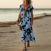 Летнее платье Женское длинное платье бохо для пляжа Элегантное платье макси V-образный вырез Короткий рукав Летнее платье-туника Легкое воздушное