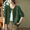New Spring and Autumn Fashion Simple Round Neck Art Retro Knitted Cardigan Sweater Temperament Commuter Outwear Women's Top