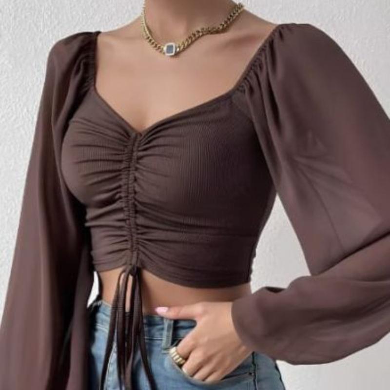 Летняя новая шифоновая блузка с V-образным вырезом и завязками, женская винтажная узкая модная сексуальная женская рубашка, топы, элегантная однотонная женская укороченная блузка 25156