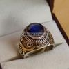 Мужское кольцо из стерлингового серебра 925 пробы с синим сапфиром овальной огранки #B582 JL375686464438