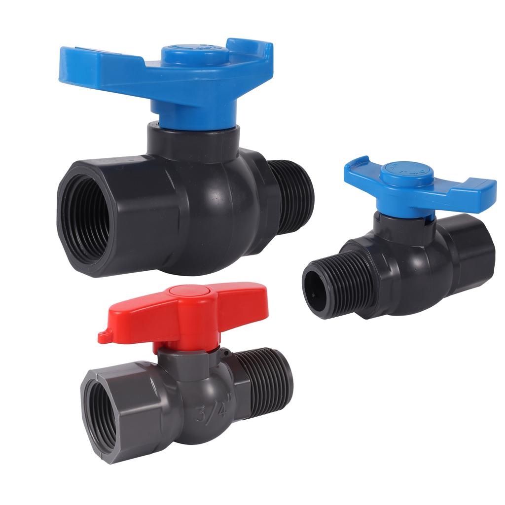 PVC Ball Valve 3/4" 1" Female Thread Male Thread Valve Switch Garden Irrigation Water Pipe Joint Internal to External Thread 1Pc