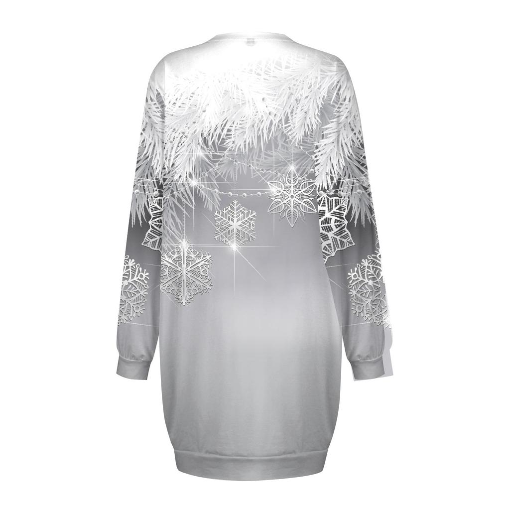 Long Sleeve Dress For Women Casual Christmas Printed Pullover Hip Pack Dress Sweater Dress Autumn