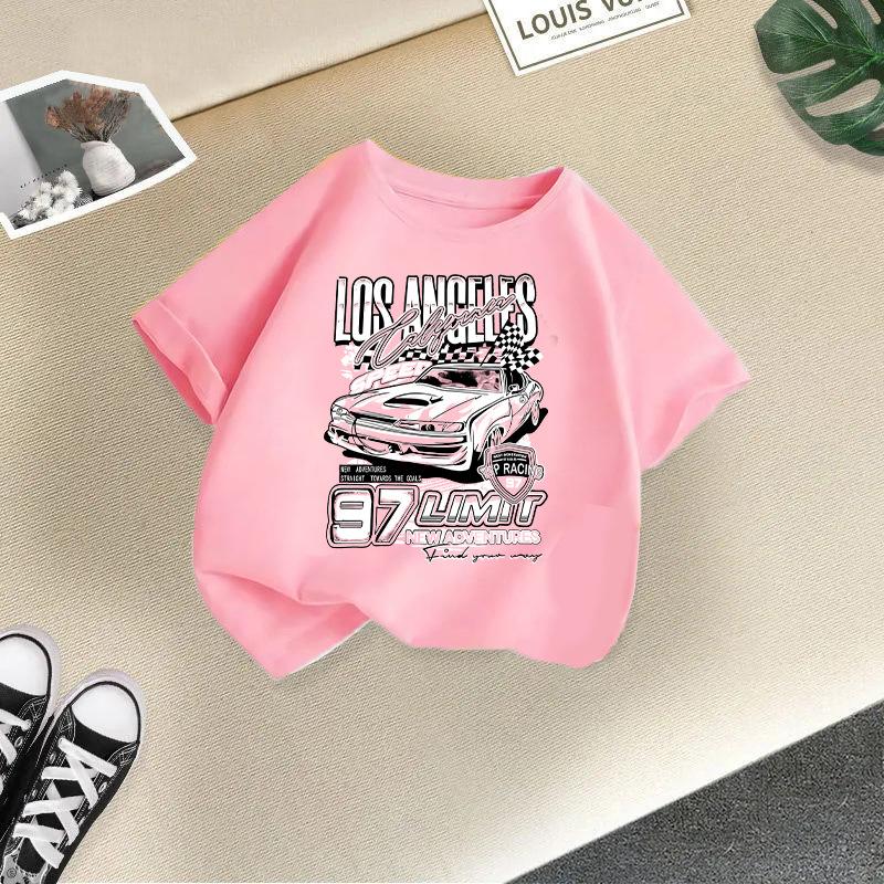 Children T-shirt Car Printed Kids 100% Cotton Tops 2-13Y O-Neck Short-sleeve T-shirt