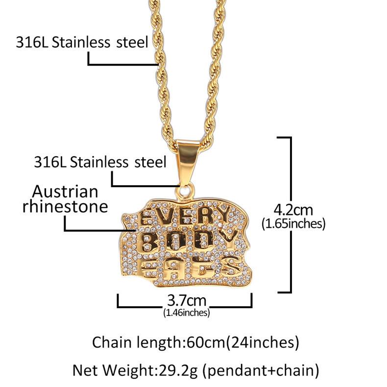 Hip Hop Vintage Retro Stainless Steel Rhinestone Pendant Necklace for Party Nightclub