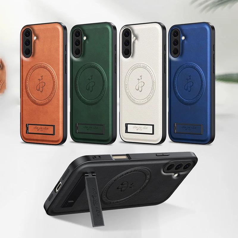 Для Samsung S25 Ultra Plus Магнитный чехол-подставка из кожи Magsafe для Galaxy S25+ S24 S22 S23 Ultra Matte Cover Shell