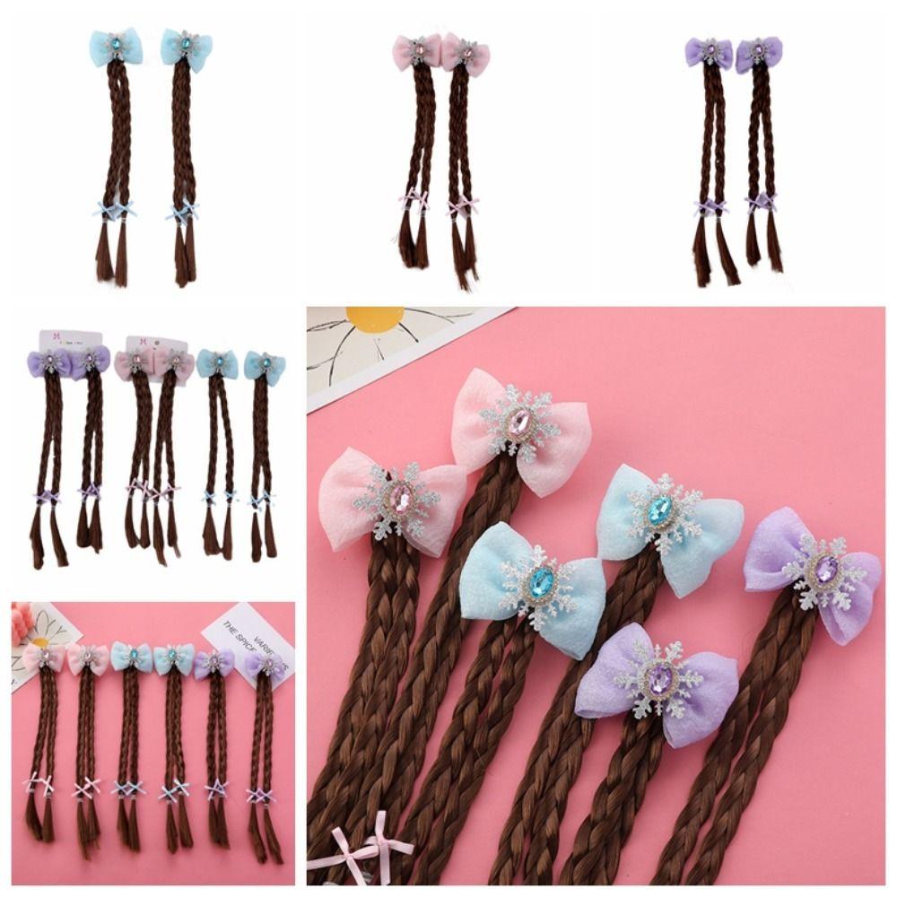 2pcs Snowflake Girls Braids Wig Synthetic Kids Ponytail Princess Cartoon Bow Ponytail  Daily