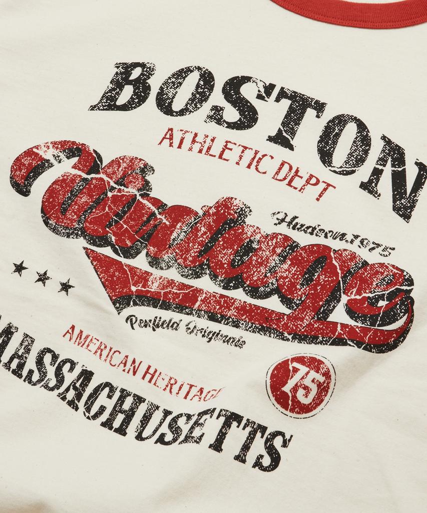 PENFIELD Boston Надпись Винтажный Графический Футболка-лонгслив с контрастными манжетами и воротником Цвет: Слоновая кость_Fs2Kt71U