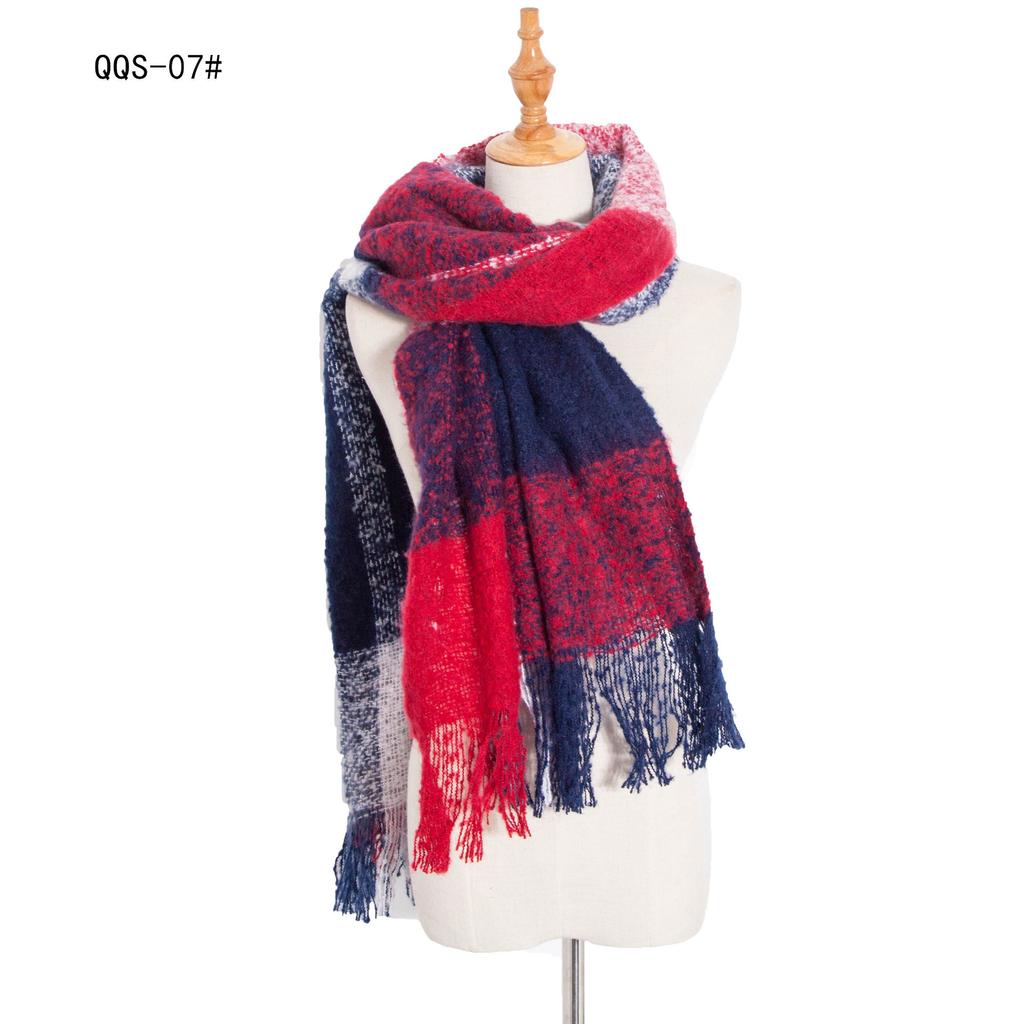 Autumn and Winter Polyester Circle Sand Plaid Scarf Women's Warm Fringed Scarf Shawl