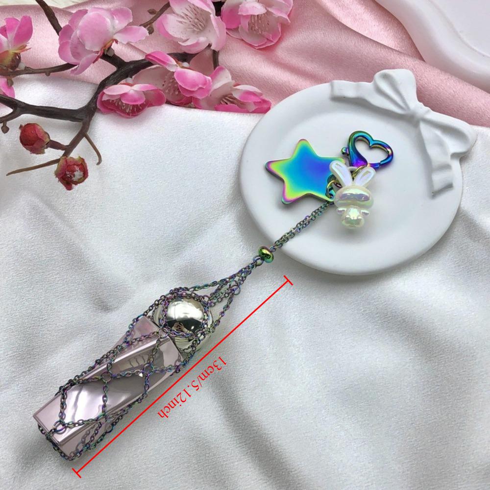 Custom Ins Colorful Stainless Steel Keychain Portable Lipstick Mesh Pocket Keyring Portable Folding Ladies Key Chain Ring Gift