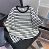 Summer Striped Short-sleeved T-shirt Women's Korean-style Slim-fit Shoulder Round-neck Top