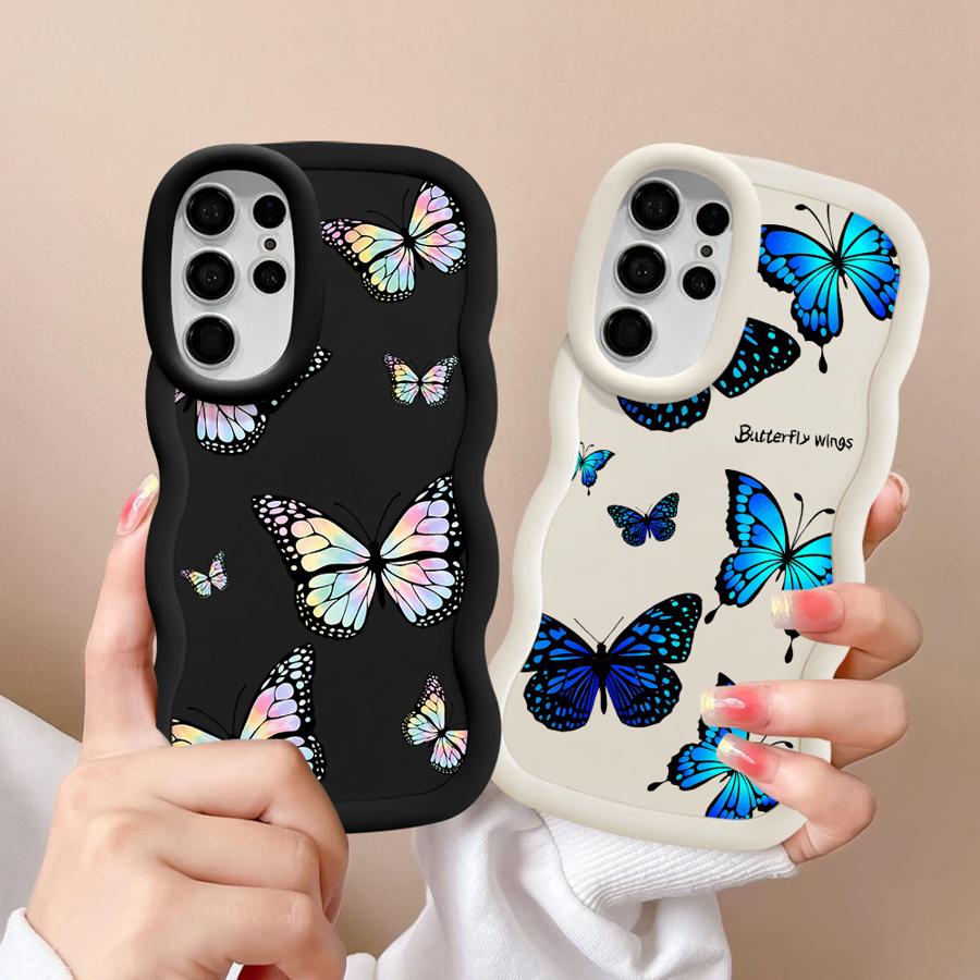 Мягкий чехол для телефона Samsung Galaxy A25 S24 S23 Plus S22 Ultra S25 S20 FE A26 S21 A54 A24 A55 A35 A36 A34 Синяя Бабочка