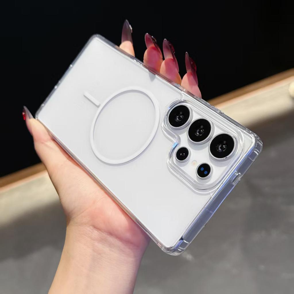 Для Samsung Galaxy S25 Ultra S22 S23 FE S24 Plus Edge Чехол для телефона Magsafe Магнитная Беспроводная Зарядка Прозрачный Жесткий Чехол Funda Capa