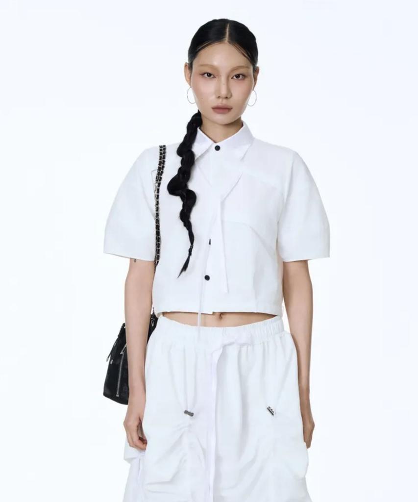 71TO96 Hanbok Fabric Collar Crop Shirt (White)