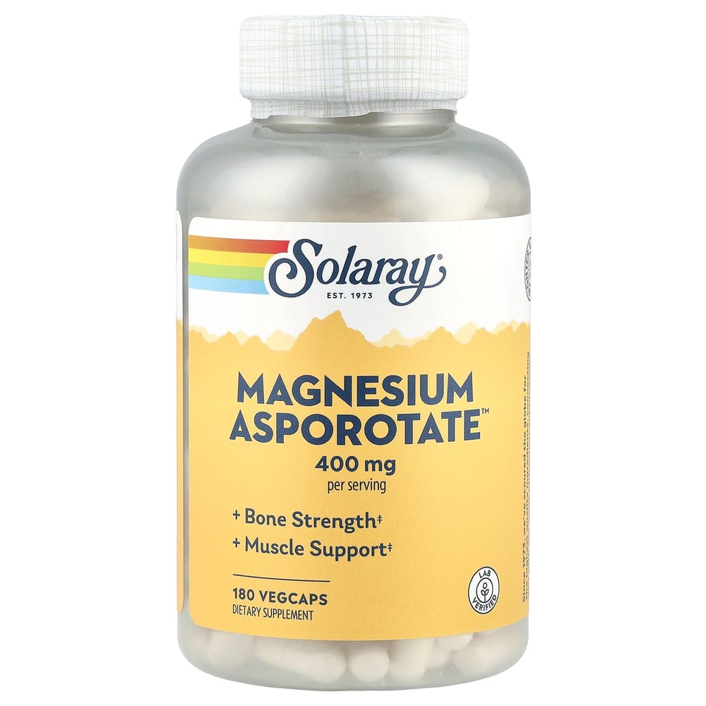 Solaray Magnesium Asporotate 400mg Veggie Capsules, 180 Count (200mg per Capsule)