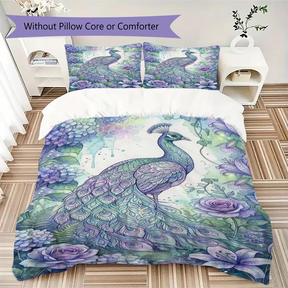Peacock Pattern Bedding uilt Set uilt Cover Pillowcase Home Decoration Birthday Gift (1 * duvet cover + 2 * pillowcase without core)121
