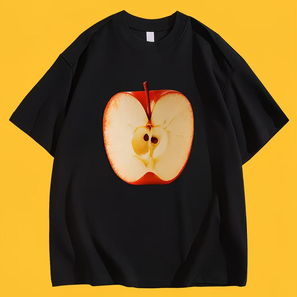 Aesthetic Red Apple Graphic TShirt Creative Fruit Slice Print Tee Summer Short Sleeve Unique Art Design Trendy Fashion Tops
