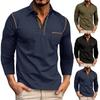 Men's Spring And Solid Color T-shirt Lapel 3 Button Open Placket Button Long Sleeved Top
