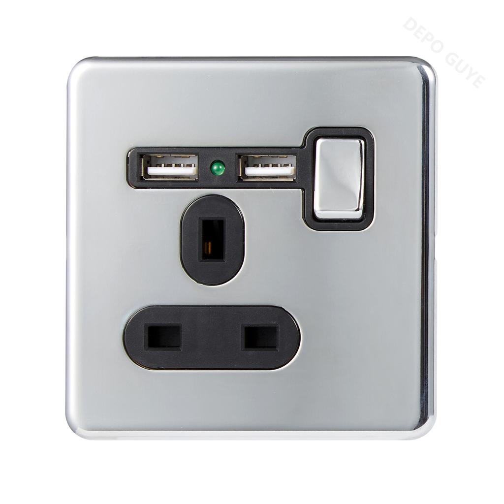 Wall Light Toggle Retro Switch Panel 1-4 Gang2Way Eu Silver Gray Brushed Stainless Steel Antique Switch Outlet with USB Charging