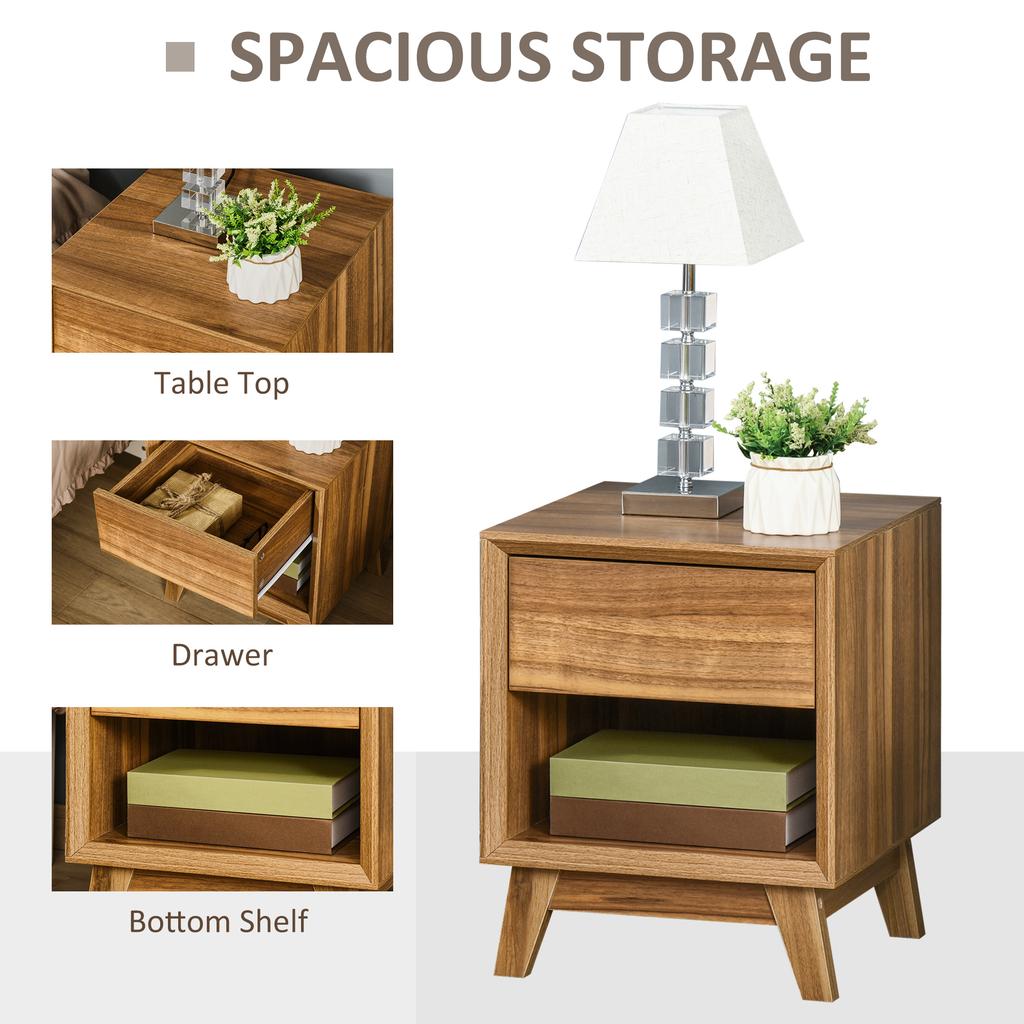 Modern Bedside Table Nightstand Living Room End Table Side Table With Drawer And Shelf Walnut Brown