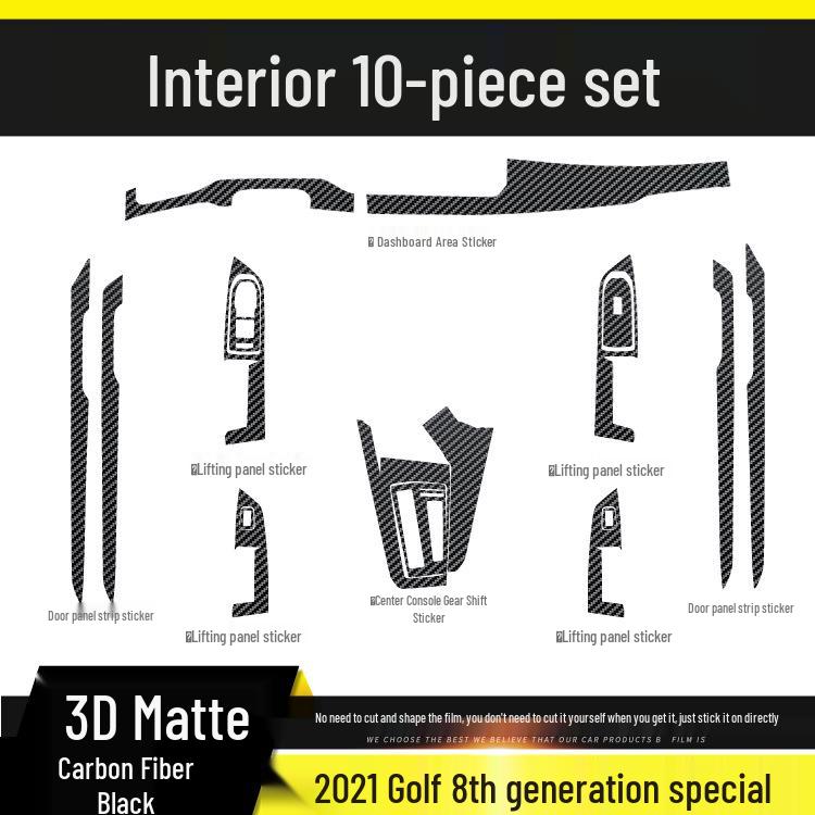 Совместимо с модом интерьера VW Golf 8-го поколения 2021 года: Наклейки для защиты центральной консоли и дверей из углеродного волокна