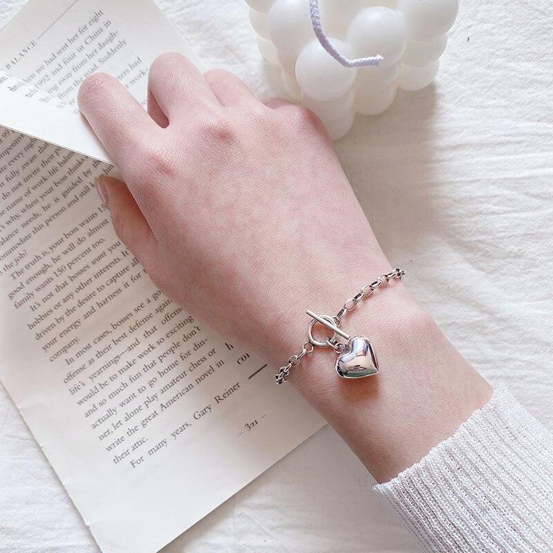 925 Sterling Silver Love Heart Charm Bracelet Fashion Retro Bracelet For Women Jewelry With Ot Clasp S -B367