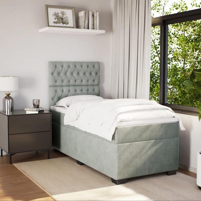 Maison Exclusive - Sommier à lattes de lit et matelas Gris clair 90x200 cm Velours