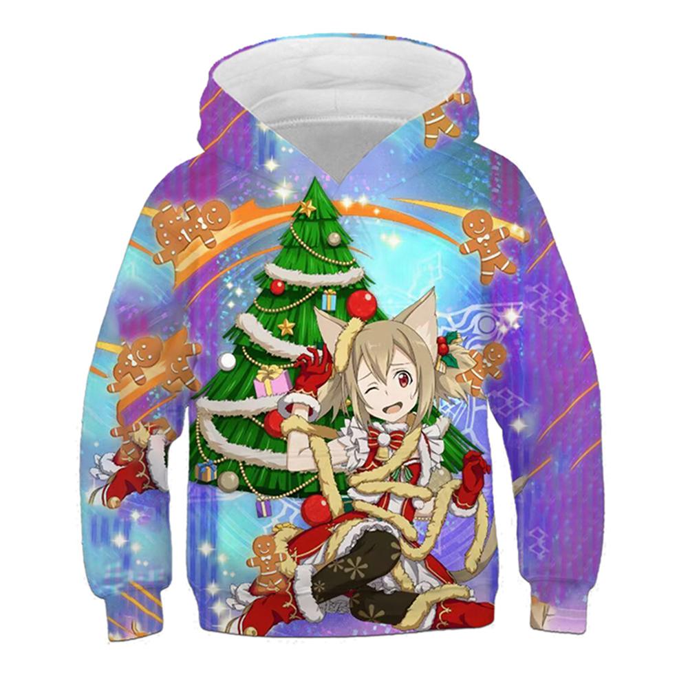 Children's Hoodie Cute Cartoon Christmas Tree Santa Claus Pattern Fun Kids Spring Autumn Hooded Coat Casual Long Sleeve Clothes
