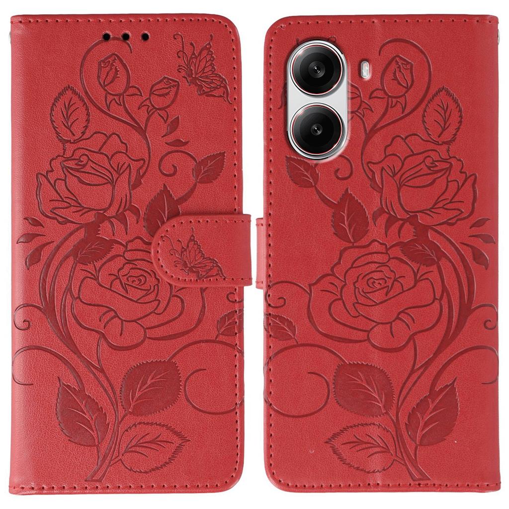 For Xiaomi Poco X7 Pro 5G Case Wallet Stand Imprinted Rose Butterfly PU Leather Phone Cover