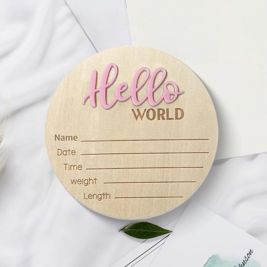 Деревянный знак «Здравствуй, мир, новорожденный», табличка «Имя, дата»