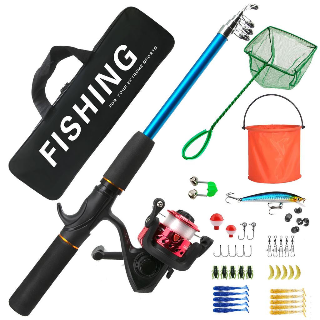 Complete 1.5m Fishing Rod and Reel Set for Beginners Parent Child Spinning Kit with Soft Lures Hooks Line Fishing Gear