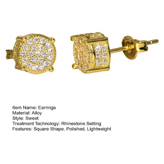 1 пара женских сережек-гвоздиков с квадратными стразами, свадебные серьги-гвоздики из сплава геометрической формы, для повседневных поездок на работу